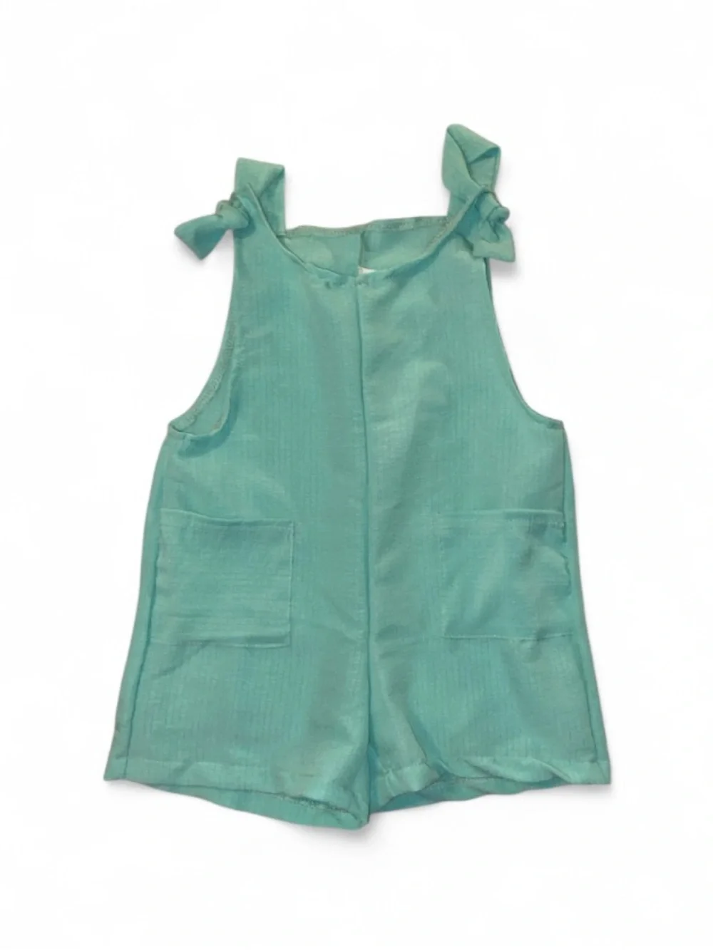 Girls' Teal Knot-Strap Romper Shorts